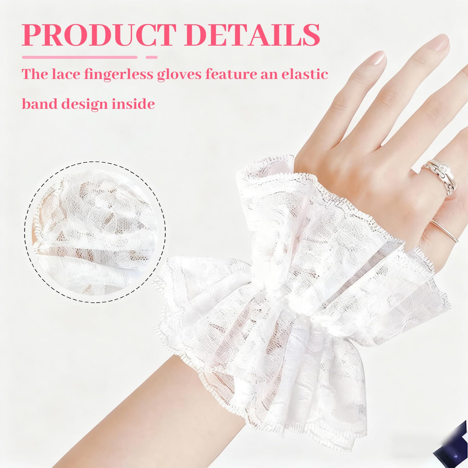 FrostyFlair Lace Gloves, Clown Gloves & White Clown Glove, Fingerless Lace Gloves for Women Halloween Costume and Party - Image 3