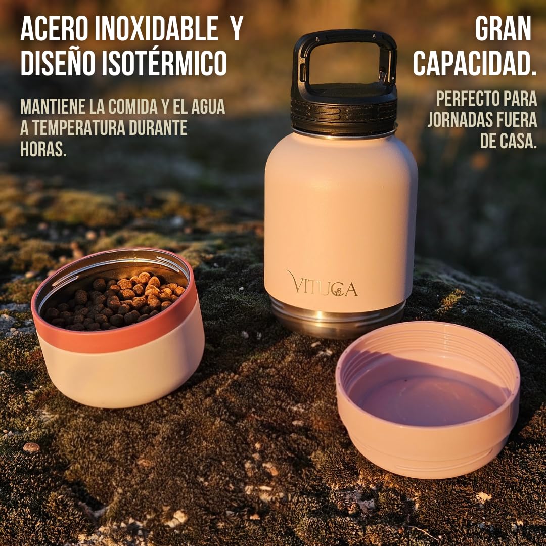 Bebedero Perro Portátil 1L de Acero Inoxidable Aislado | Botella Agua Perro Ultra Resistente con Compartimentos para Comida o Premios | Sistema 2 en 1 para Paseo y Viaje - 3