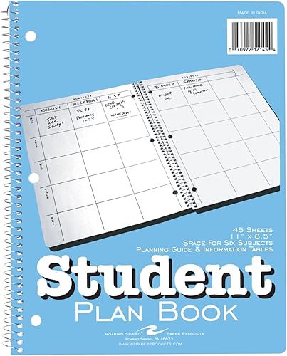 Roaring Spring Libro de plan estudiantil, 40 semanas día de seis materias, tapa azulblanca, (100) hojas de 11 x 8.5