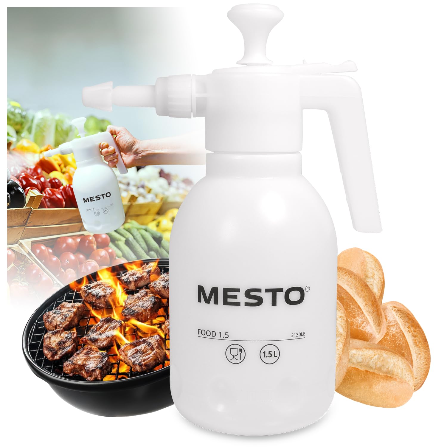 MESTO BUGSI 360° Drucksprüher 1,5L Set | Sprühflasche für Garten & Pflanzen | Pumpsprühflasche | Sprühgerät mit 2 in 1 Ventil | Pflanzensprüher | Verstellbare Düse