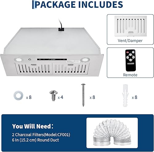 Miniatura 4 de Campana extractora debajo del gabinete de 30 pulgadas, campana de ventilación de cocina, 3 ajustes de velocidad, acero inoxidable, gestos, control