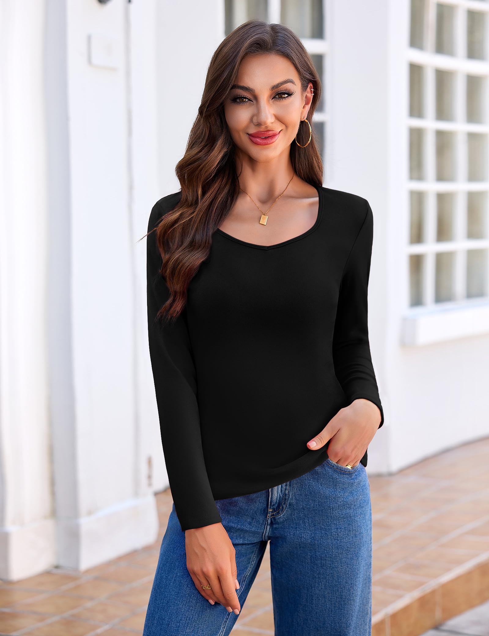 Aottori Haut Thermique Femme à Manches Longues Basic Tee Shirt Léger Slim Fit sous-vêtement Thermiques Pull Basique Chaud élégant Maillot de Corps Dessus de Base Hiver Automne