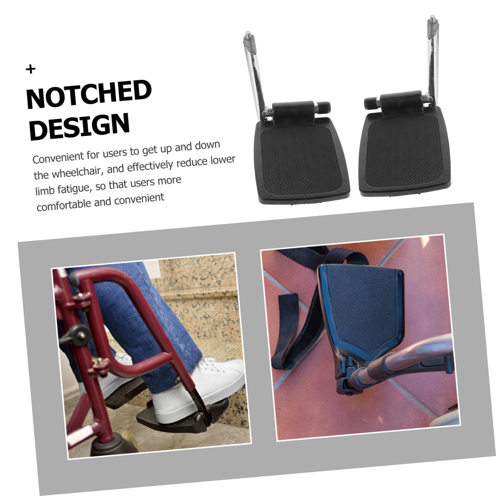 Reposapiés para Silla de Ruedas con Poste, Diseño Resistente y Plegable, Material Plástico Negro, Par de Pedales para Uso en Personas Edades Color Aleatorio