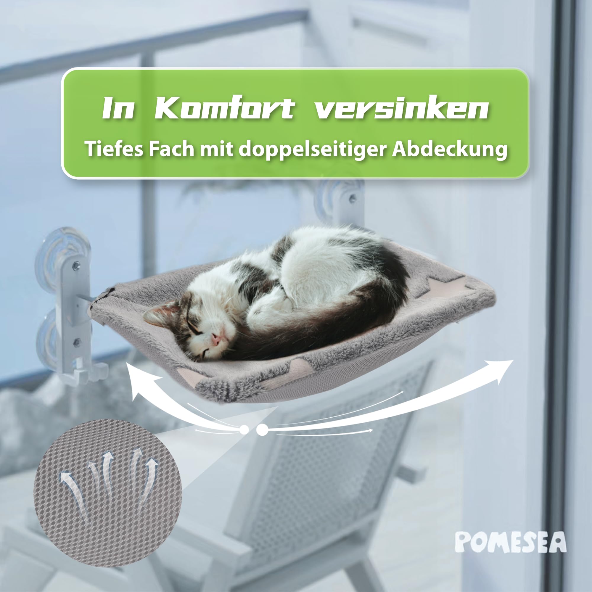 Katzen Fensterliege, Faltbare Hängematte Katze mit Leuchtenden Sternen, Fensterplätze mit Starken Saugnäpfen, Katzenliege Fenster für Große Katzen Bis zu 20kg, Grau (L)