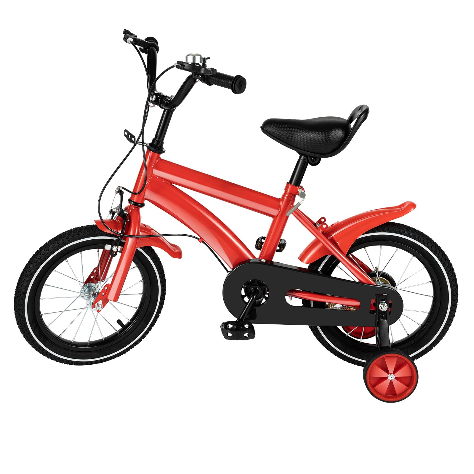 siohdagu 14” Children's Bike, Height Adjustable Bicycle with Training Wheels and Fenders for Boys and Girls 10-12 Years, Children's Bicycle Gift (with Dual Brakes) Red