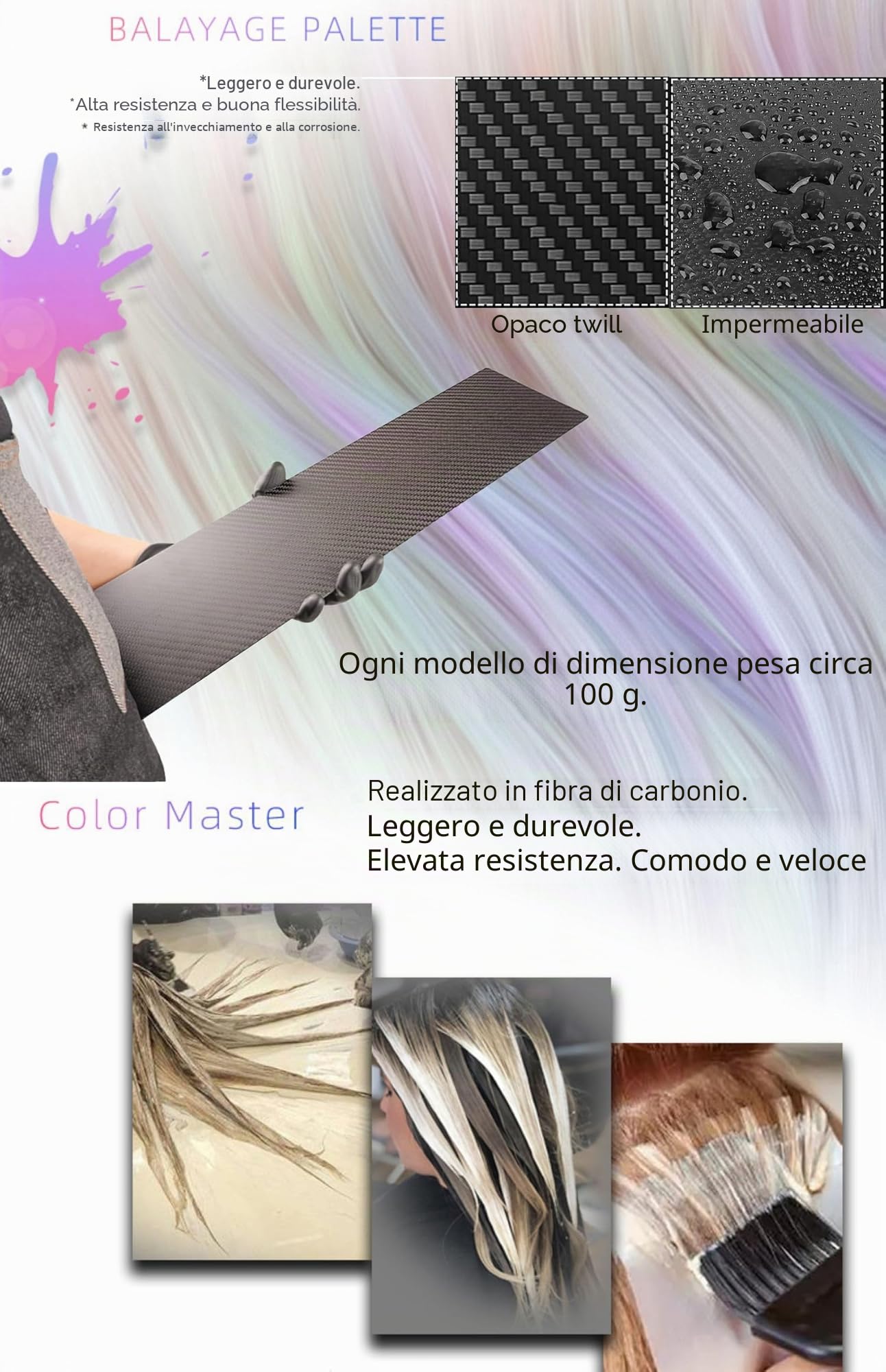 Tavoletta per balayage in fibra di carbonio opaca è uno strumento per la colorazione dei capelli per saloni professionali e parrucchieri - Tavoletta per colorazione dei capelli per tintura