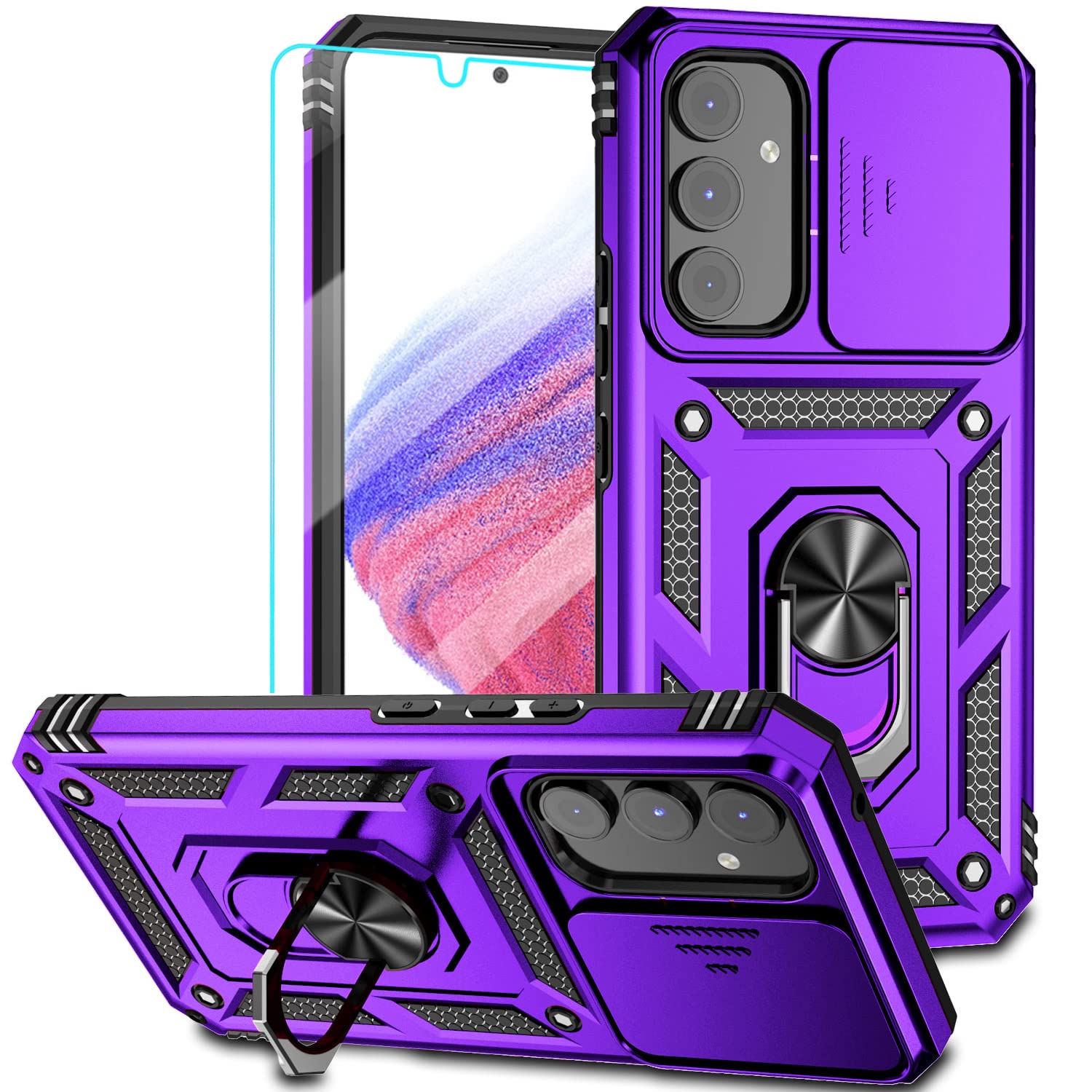 SKMY for Galaxy A54 5G Case,with Screen Protectors and Camera Cover,[Military Grade] 16ft.Drop Tested Cover with Magnetic Kickstand Protective Case