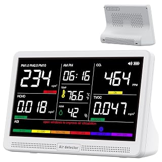bonoch 16 in 1 Air Quality Monitor Indoor 7" Display 9 AQI+7 AQI Alerts, CO2 Monitor Air Quality Tester for CO2, TVOC, PM2.5 PM1.0 PM10, HCHO Temperature Humidity AQI & Time Air Quality Meter for Home - Amazon product rated Grade B