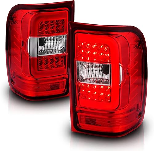 Miniatura 19 de AmeriLite for 2001-2011 Ford Ranger C-Type LED Tube Crystal Chrome Replacement Brake Tail Lights - Passenger and Driver Side