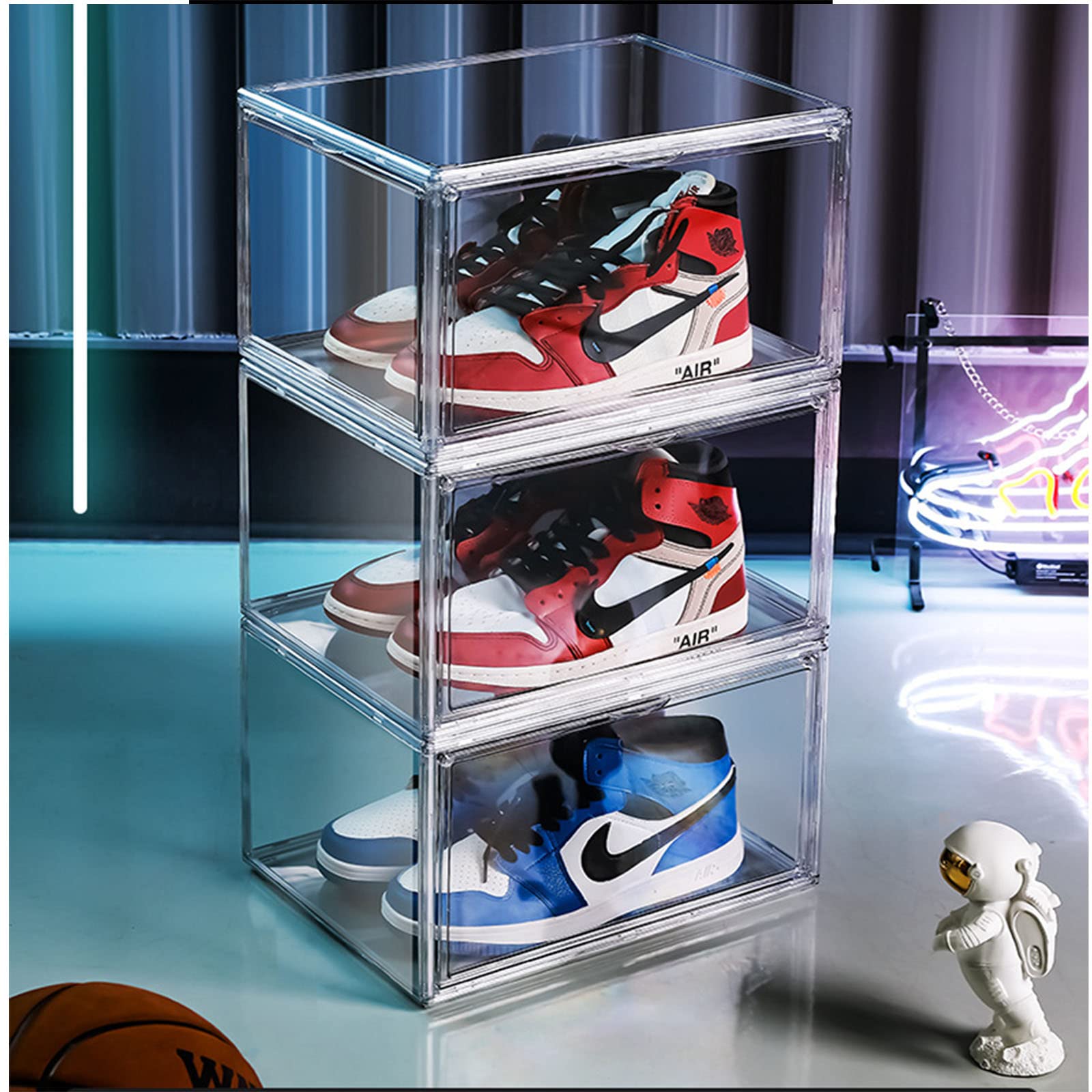 MECC Boîte à Chaussures Transparente,Armoire à Chaussures empilable en Acrylique avec Porte magnétique,14.4x10.6x8inch/36x27x20cm (Clear Side Door 9 Pack)
