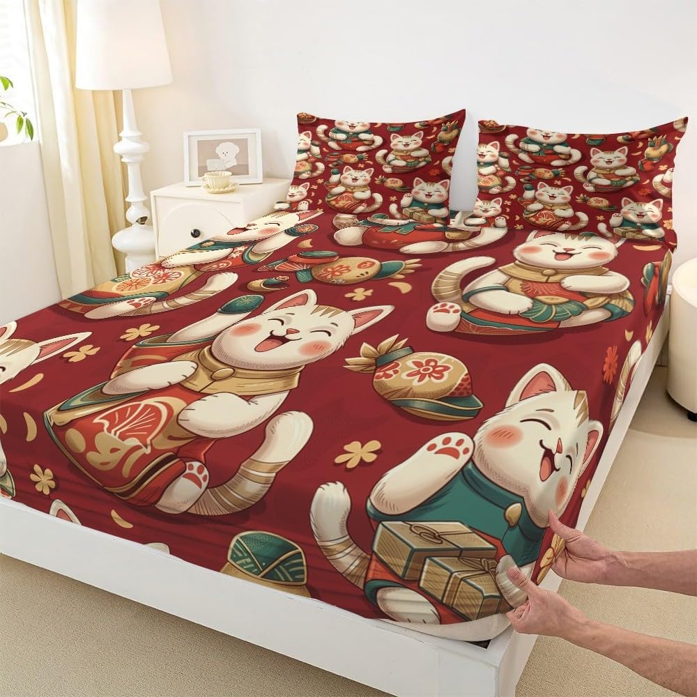Drap Housse 200x200 cm Rouge Grand Bonnet 30 cm en Microfibre