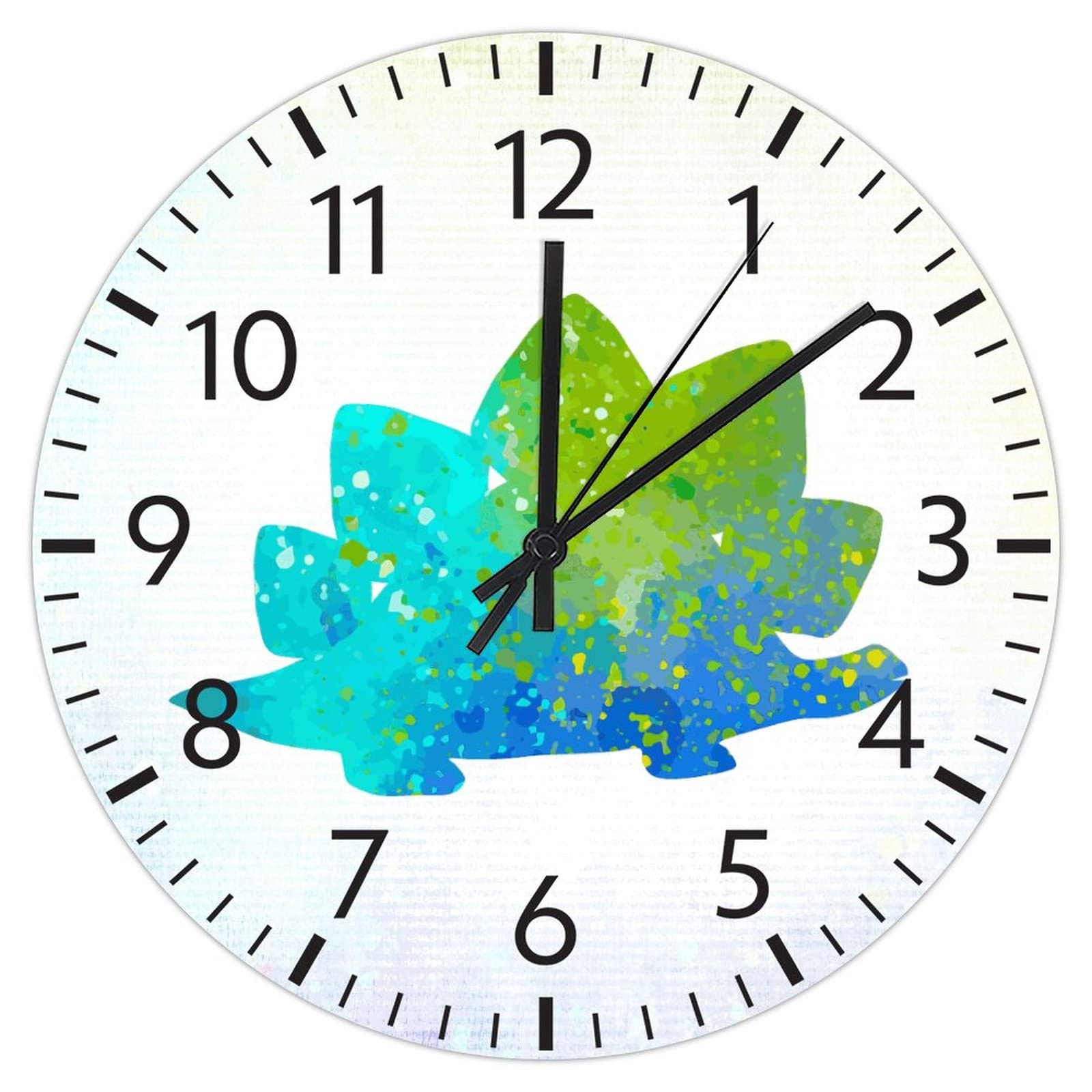 Horloge murale dinosaure aquarelle 30,5 cm en PVC sans cadre rigide