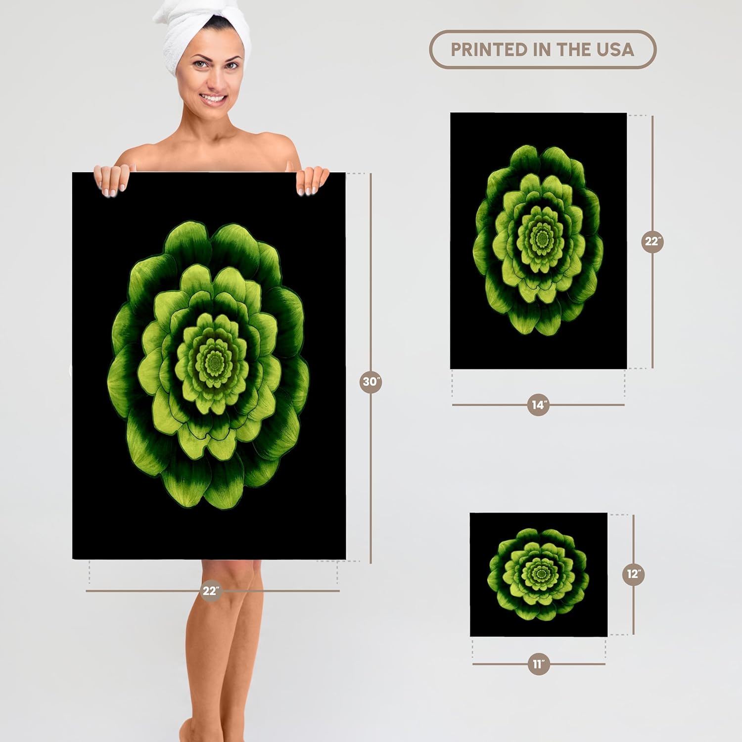 3dRose Lime and Forest Green Fantasy Mandala Flower on Black Background 22x30 Bath Hand Pool Towel