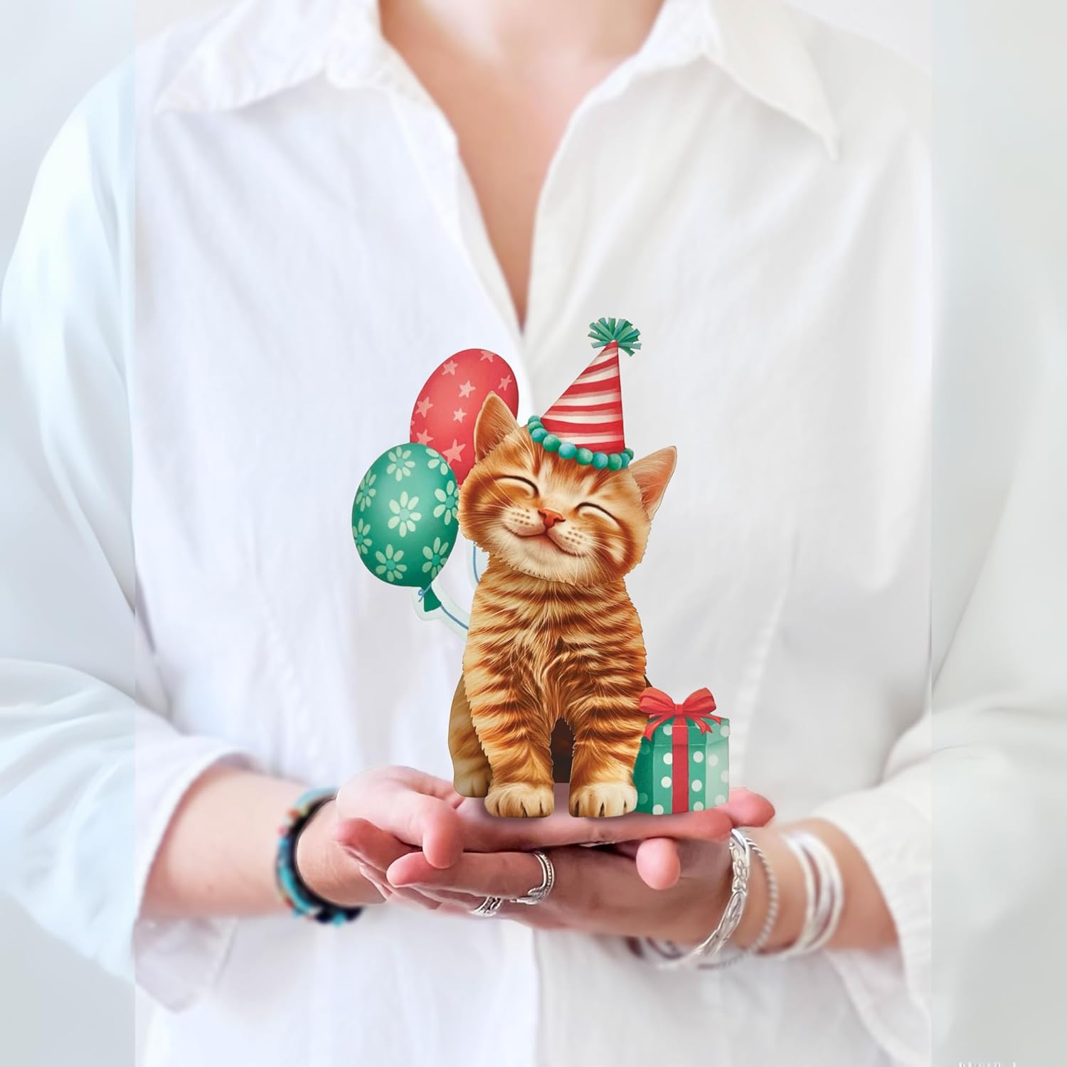 Freshcut Paper Pop Up Cards, Mini Birthday Kitten, 6 Inch Mini Sized 3D Cat Gifts, Popup Greeting Card, Birthday Cards, Paper Cat Cards, Blank Notecard & Envelope