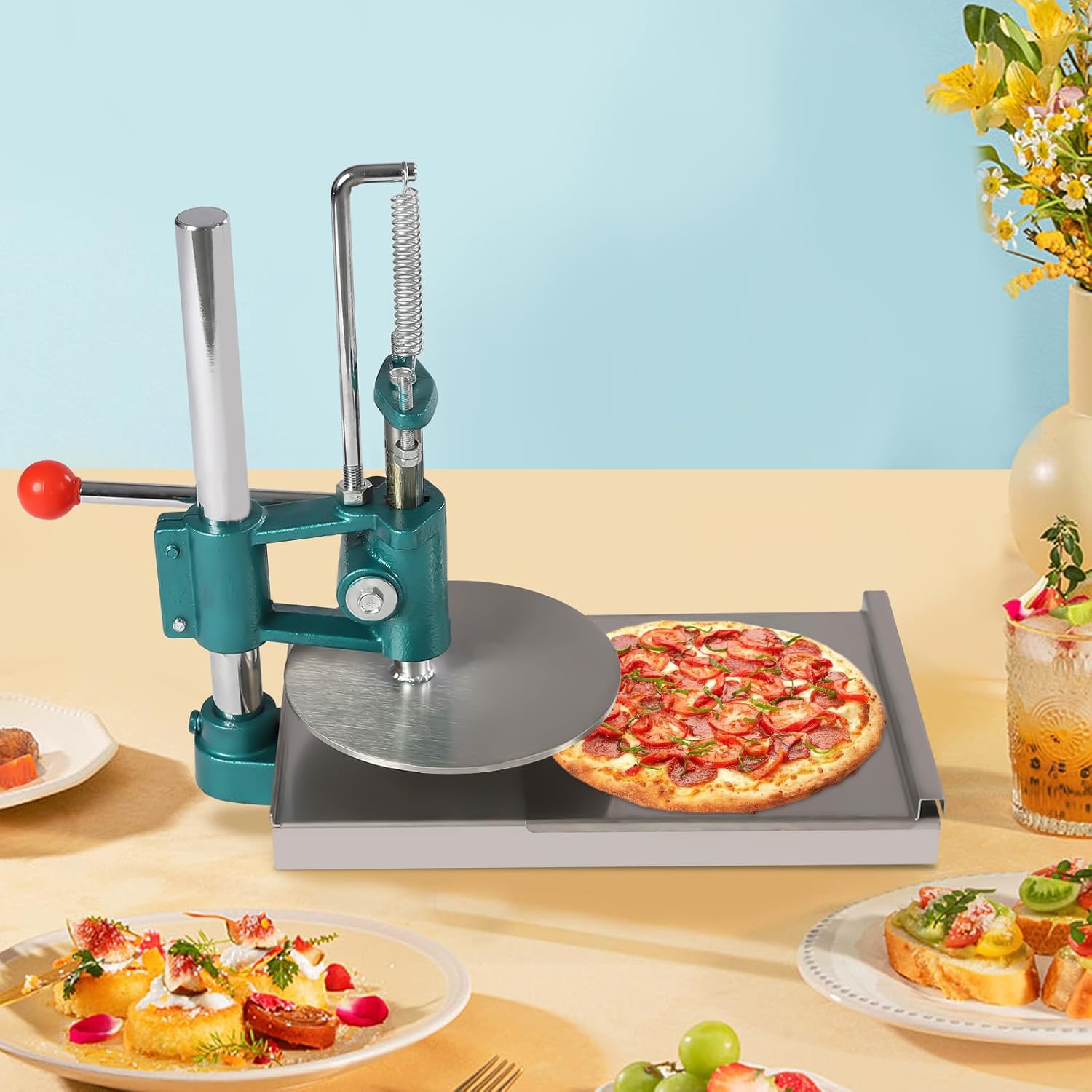 Pizza Dough Press Machine 7.9inch Pizza C Press Plate Stainless Steel Manual Press Machine Height Adjustable Pizza Forming Machine for Home Pizza Shop