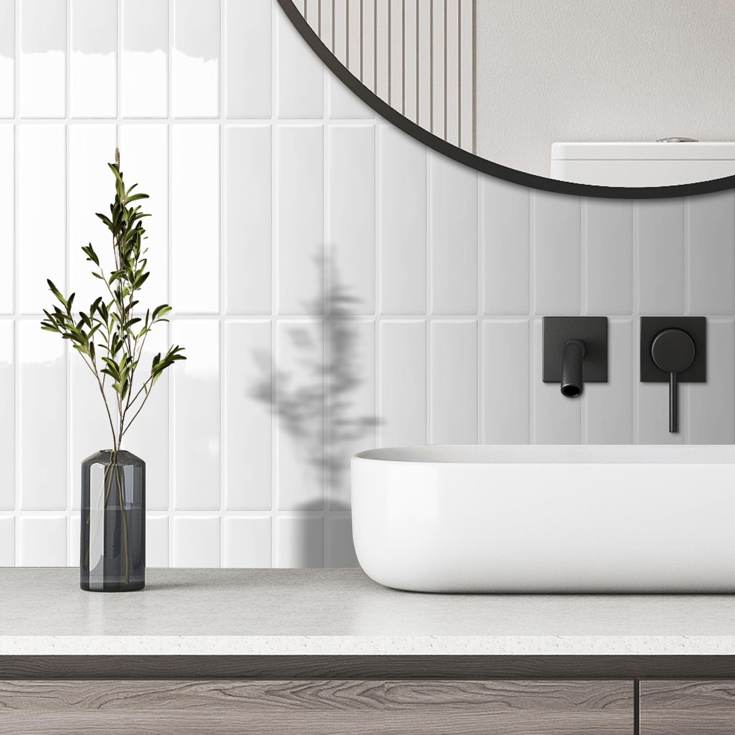 Alwayspon Stick on Tiles, Peel and Stick Self Adhesive Waterproof Vinyl Wall Tiles Sticker Splashback for Kitchen Bathroom Wall, 10 Sheet, White — image 1
