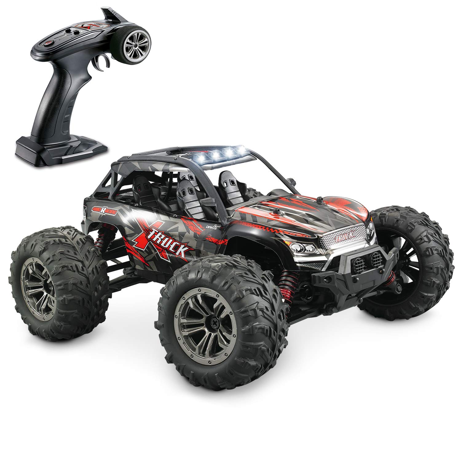 Hosim High Speed 36km/h 4WD 2.4Ghz Remote Control Truck 9137, 1:16 Scale Radio Conrtolled Off-Road RC Car Electronic Monster Truck R/C RTR Hobby Cross-Country Car Buggy (Red)