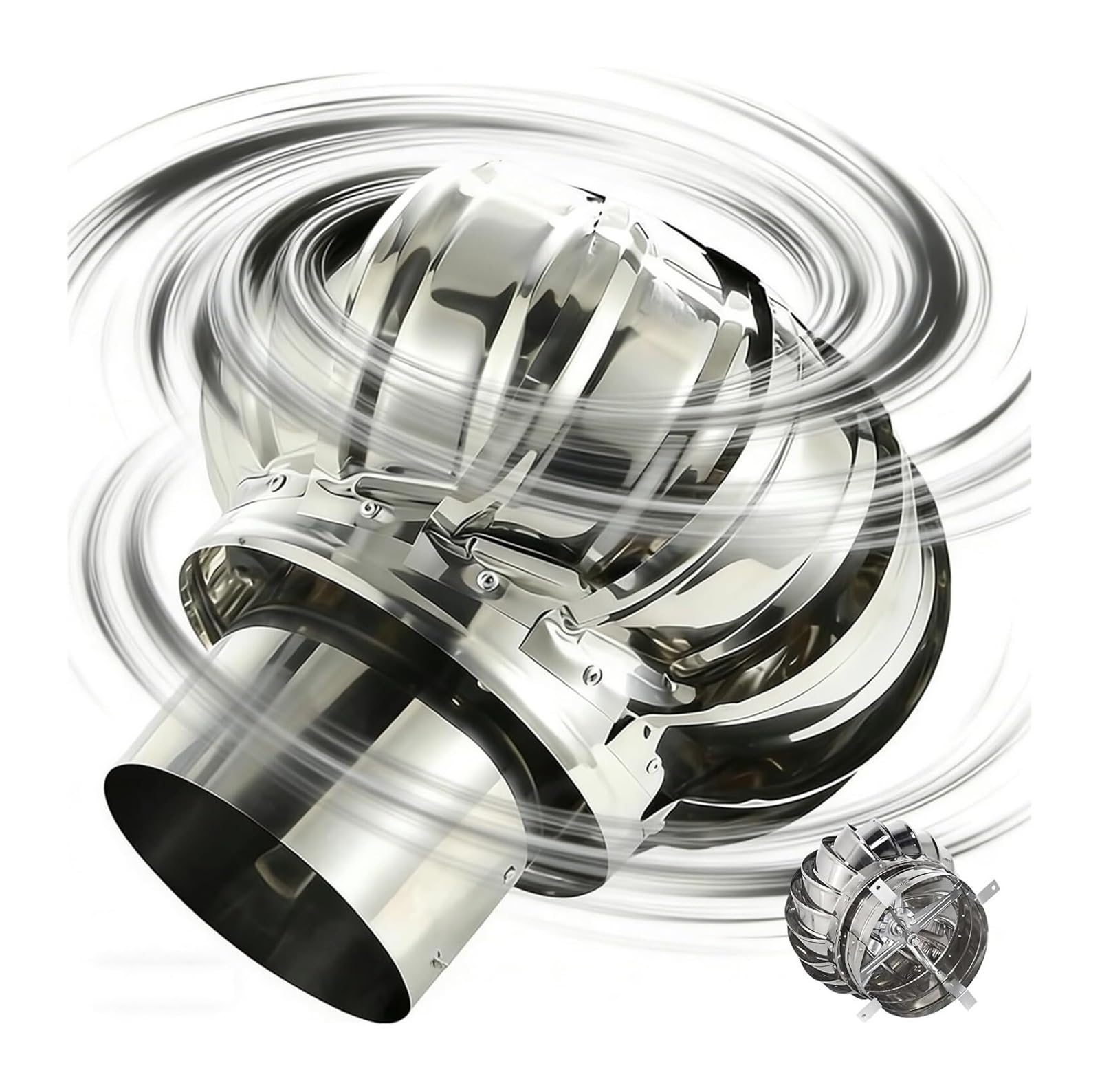 PBWERIGL Stainless Steel Roof Ventilator, Stainless Steel Rotating Chimney Cowl Ventilator(110mm/4.3in)