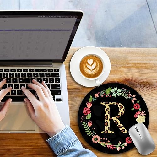 Miniatura 3 de Alfombrilla de mouse redonda negra personalizada, alfombrilla de mouse de computadora para escritorio, alfombrilla de mouse de viaje con base de