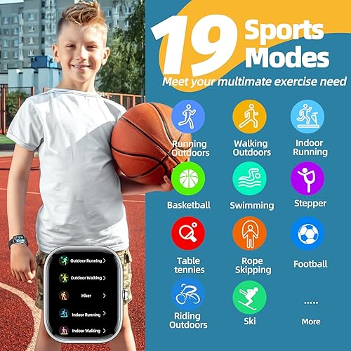 Miniatura 3 de Reloj de seguimiento de actividad física para niños, IP68, impermeable, reloj inteligente con diales de 1.5 pulgadas, 19 modos deportivos,