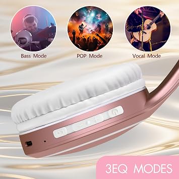 Bluetooth Headphones Over Ear, 70H Playtime and 3 EQ Music Modes Wireless Headphones with Microphone, HiFi Stereo Foldable Lightweight Headset, Deep Bass for Home Office Cellphone PC (Rose Gold)