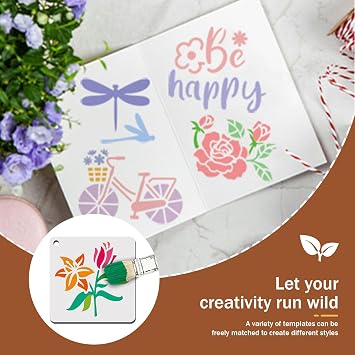 64 Pcs Animals and Plants Stencils Set,7.6CM Reusable Painting Stencils for DIY, Furniture, Wood, Floor, Scrapbooking, Textile Design,Crafts,Furniture Canvas Decoration