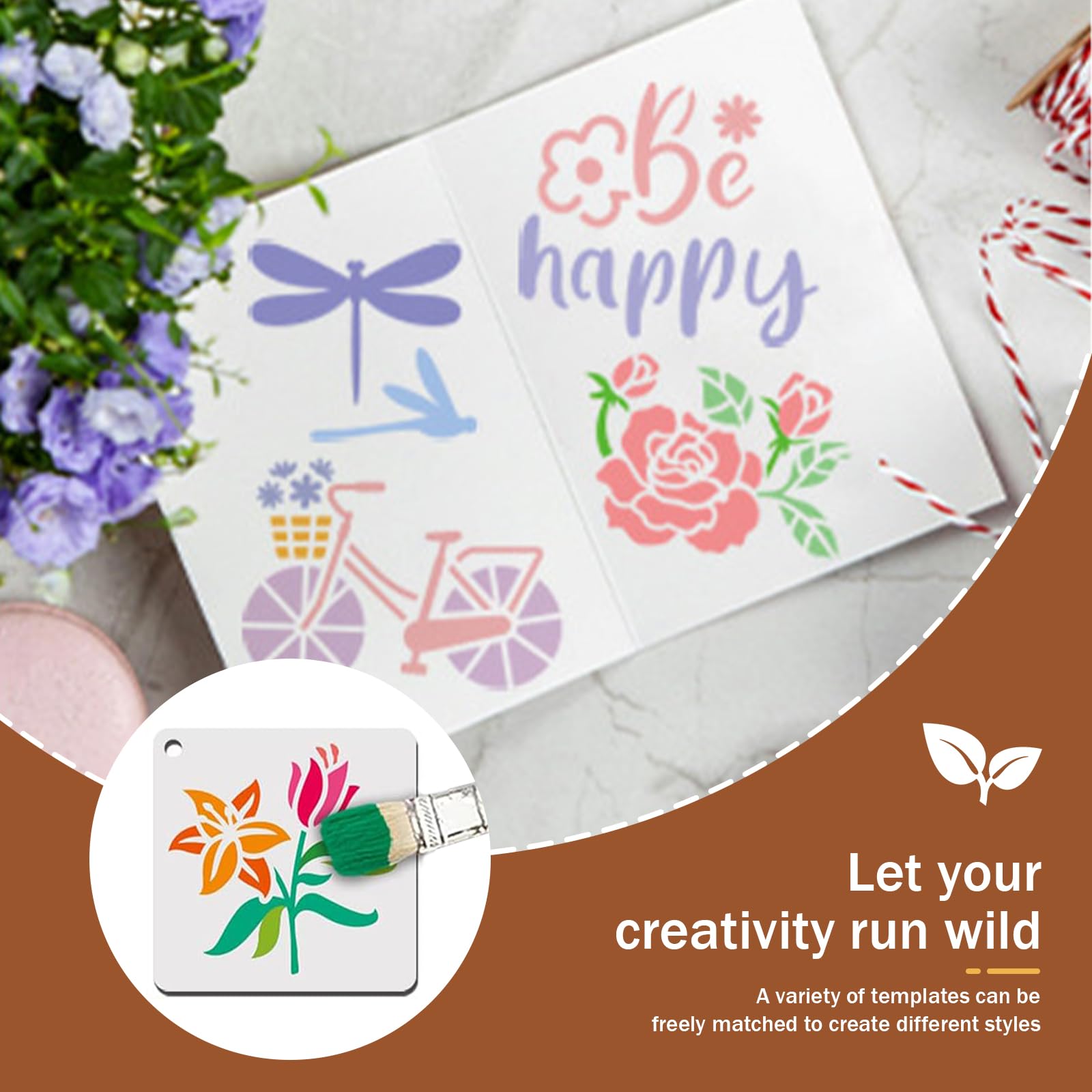 64 Pcs Animals and Plants Stencils Set,7.6CM Reusable Painting Stencils for DIY Furniture, Wood, Floor, Scrapbooking - Image 3
