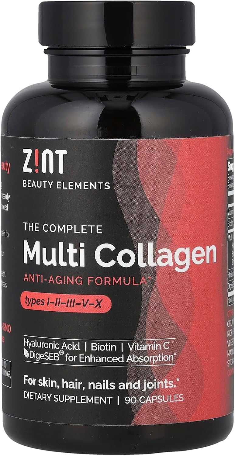 Zint Multi Collagen Pills - Collagen Supplements for Hair, Skin, Nails & Joint Health - Hydrolyzed Collagen Supplement with Type I, II, III, V, X Collagen Peptides, 90 Count
