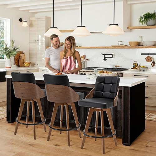 Miniatura 5 de Taburete de mostrador, taburete de bar tapizado giratorio gratuito de 26 pulgadas con taburete de bar giratorio de altura de mostrador trasero