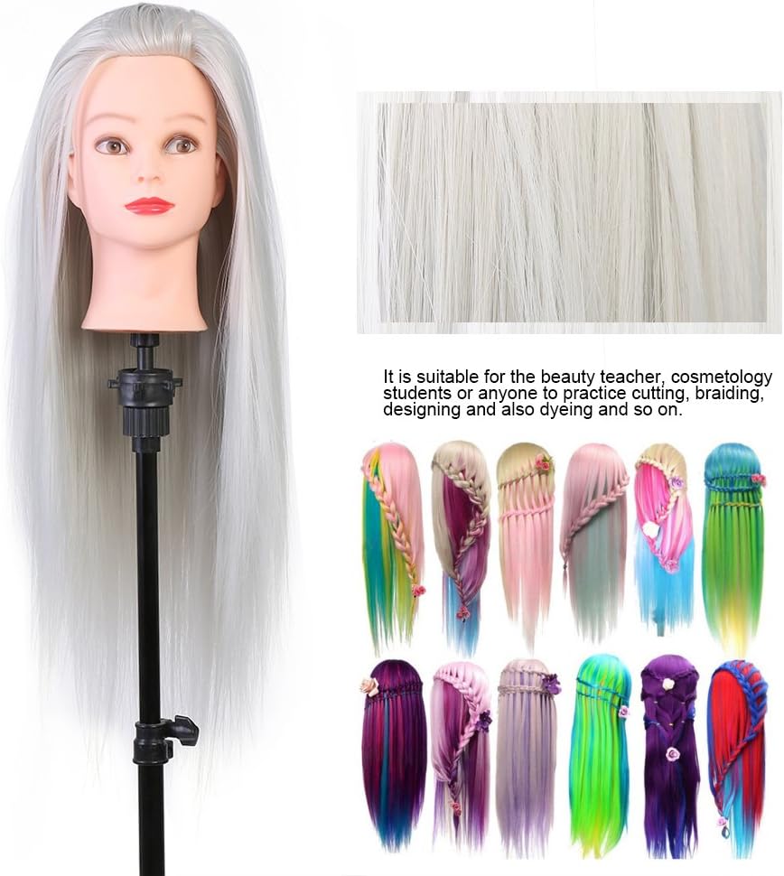Head PELUQUERIA Practice Training Wrist of Cosmetology Mannequin Head for Learning Practices of Hairdressers grey - Image 3