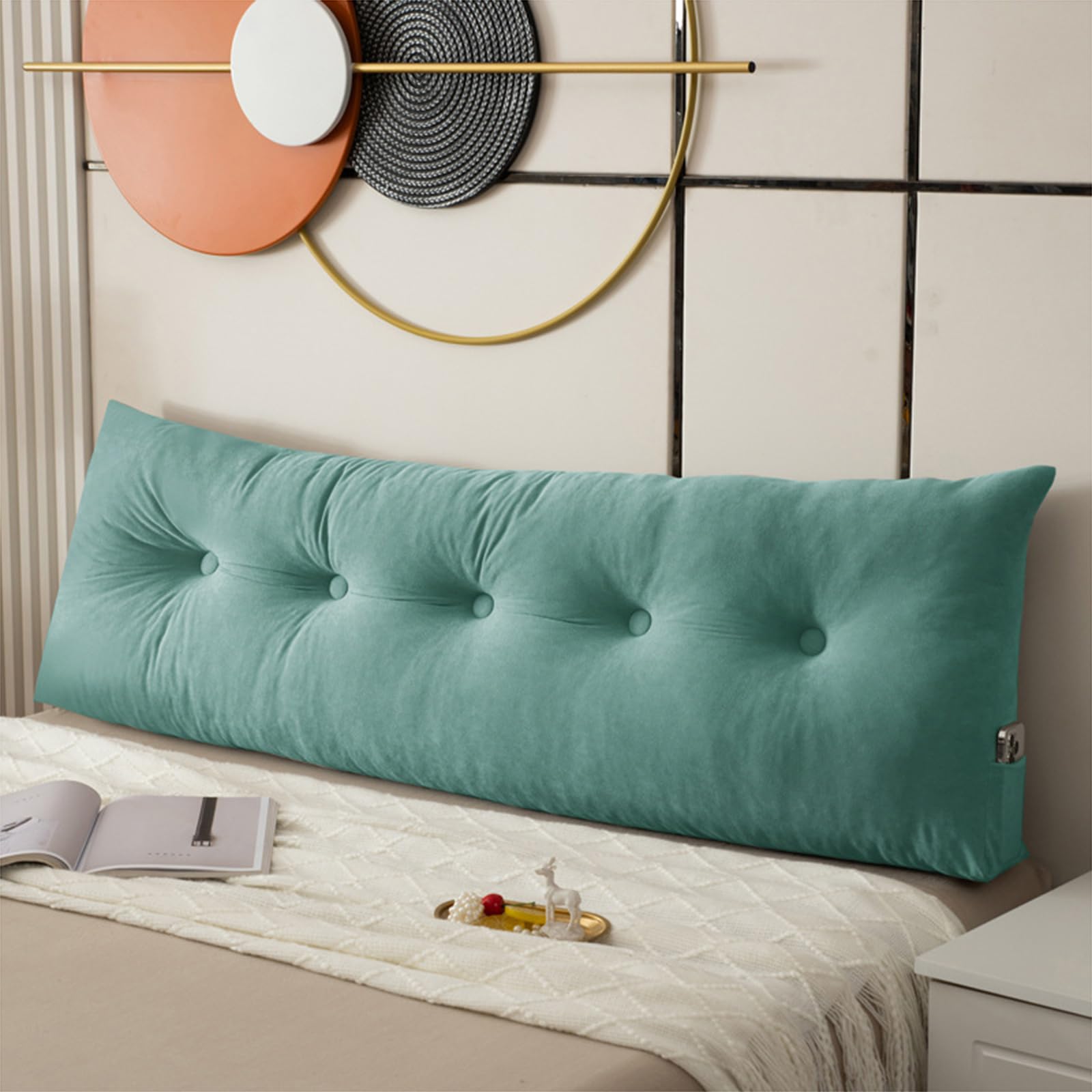 XZLZMYP Large Headboard Pillow Soft Lumbar Support Reading Cushion Triangle Wedge Backrest Pillow with Side Pockets Bolster Cushion Waist Lumbar Pad for Bed Sofa Tatami,I,120x40x12cm