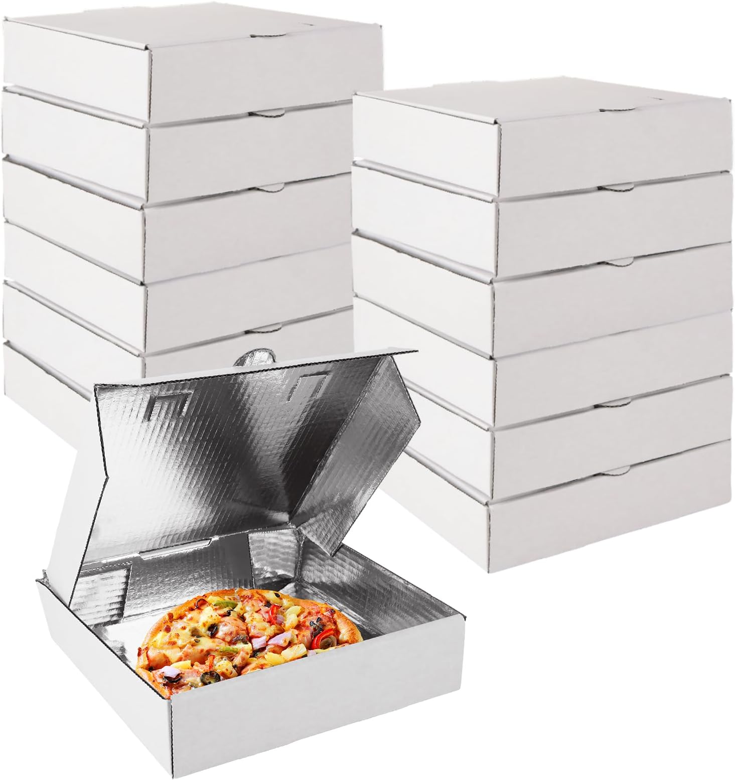 Abuff30 Pack Pizza Boxes, 7.3" x 7.3" x 1.8" Kraft Small Corrugated Pizza Cardboard Boxes with Aluminum Film, Takeout Containers, Reusable Pizza Box Takeaway Shipping Boxes for Pizza Cake Cookies