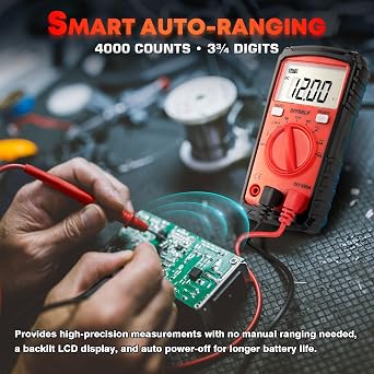 DIYSELF Multimeter, 4000 Counts Auto-Ranging Multimeter Tester, Non-Contact Volt Meter, Digital Multimeter for DC/AC Voltage, Capacitance, Resistance, Continuity, Voltage Meter, Capacitor Tester