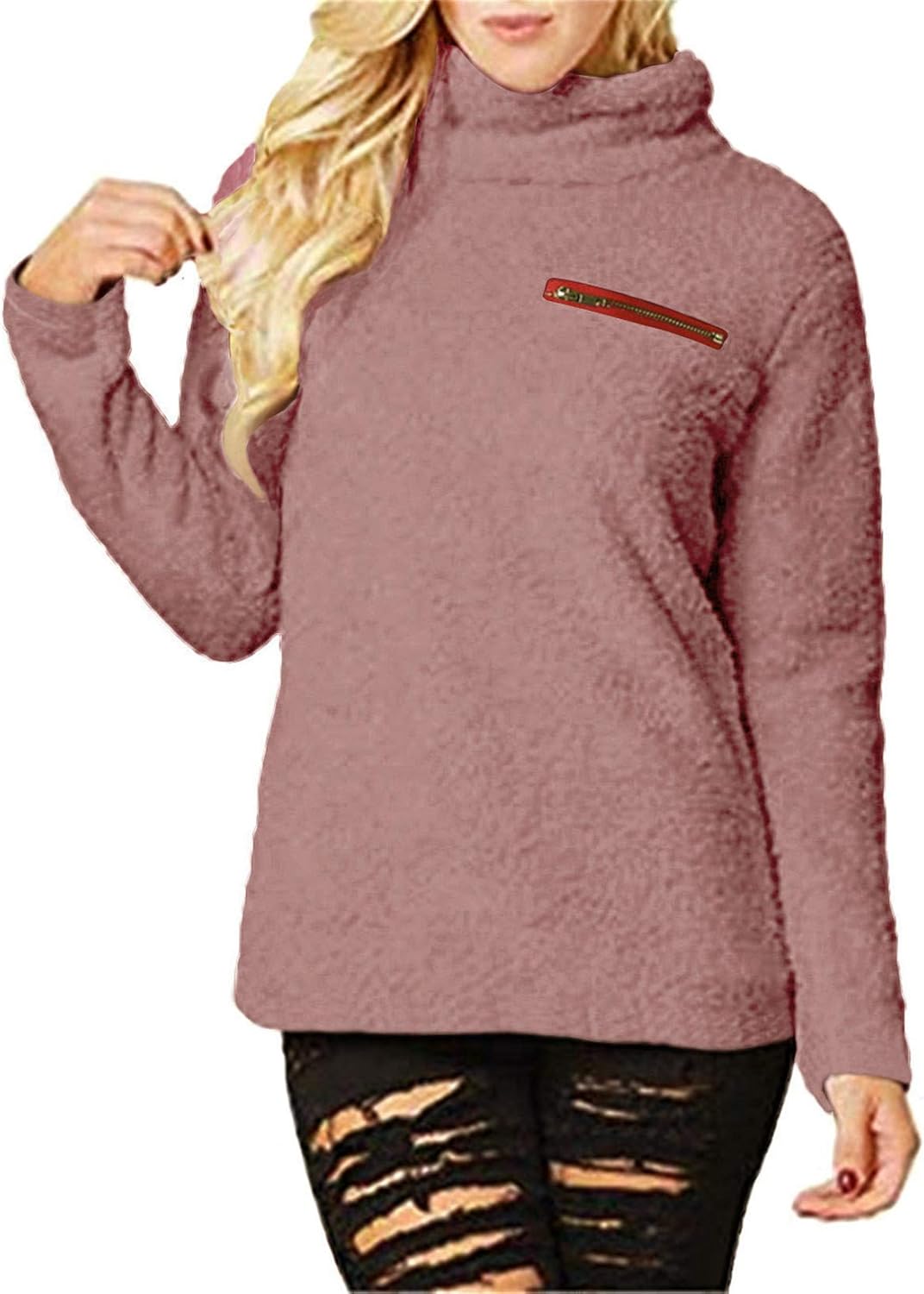 onlypuff Sherpa Pullover Hoodies for Women Fuzzy Sweatshirt Ladies Winter Warm Tops - Image 2