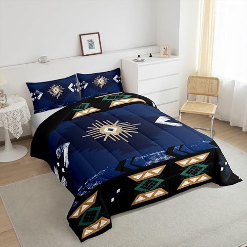 Miniatura 6 de Southwestern - Juego de ropa de cama tamaño matrimonial, diseño geométrico bohemio, étnico, tribal, flecha, relleno de edredón occidental,