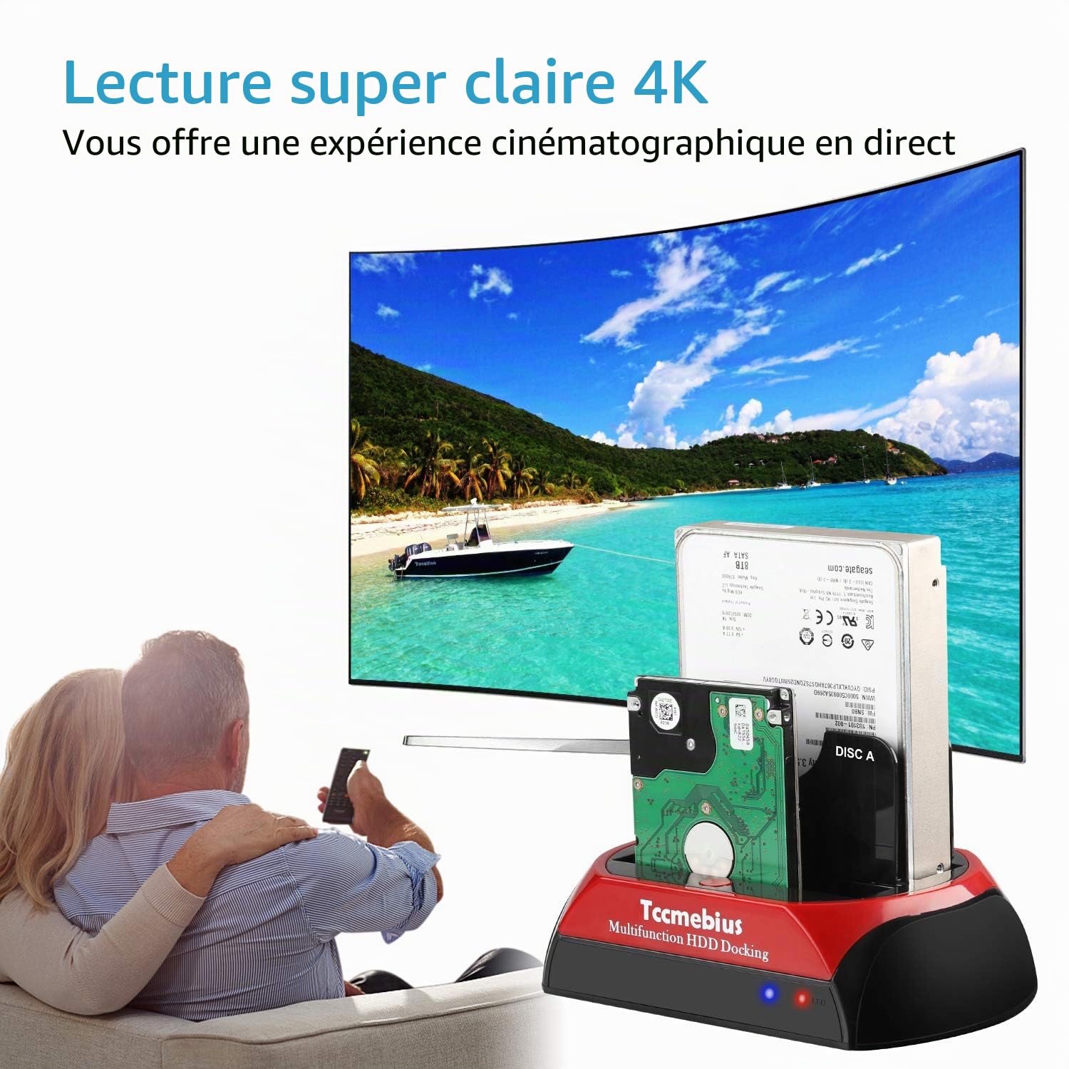 USB 3.0 Station d'accueil pour Disque Dur, TCC-S868-DE USB 3.0 à SATA IDE Dual Slots Boîtier de Disque Dur Externe, pour 2.5 "3.5" SSD IDE SATA I / II / III HDD