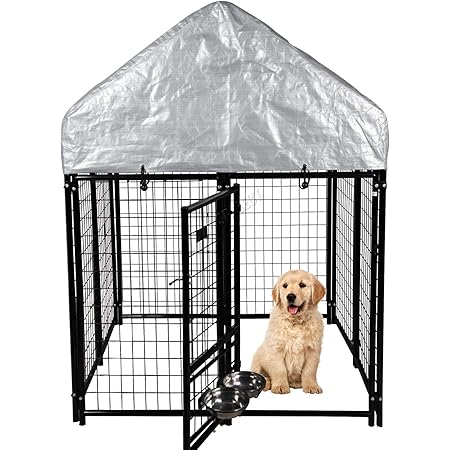 Foxhunter Heavy Duty Outdoor Large Metal Dog Kennel With Canopy Cover Roof Pet House Enclosure Run Cage Play Pen Fh Dk01 Black Amazon Co Uk Pet Supplies