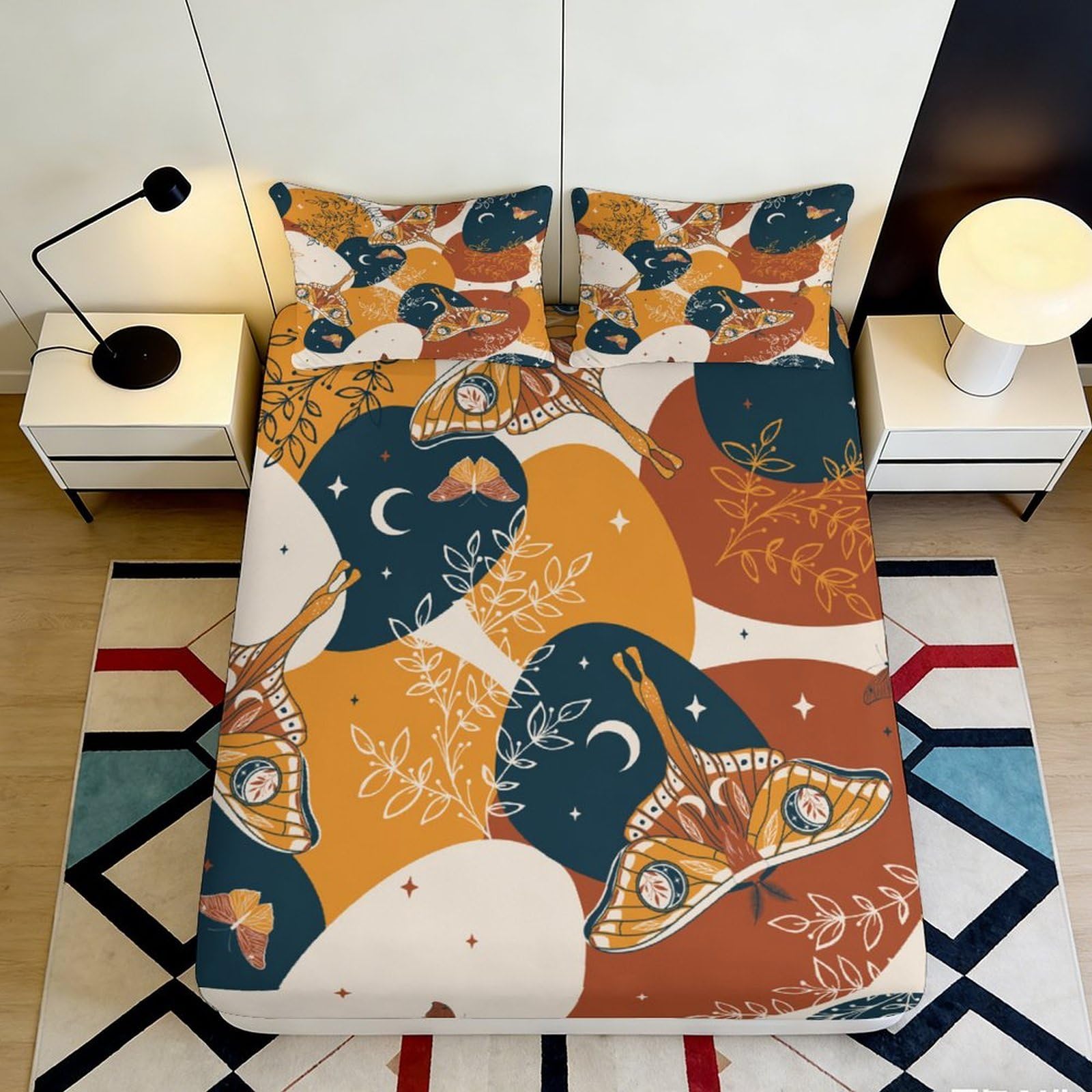 3D Printed Birds Fitted Sheet Microfiber Deep Pocket Non-Slip Bedroom Bedding Bird Mattress Fitted Cover Washable Mattress Protection 180x200x25cm