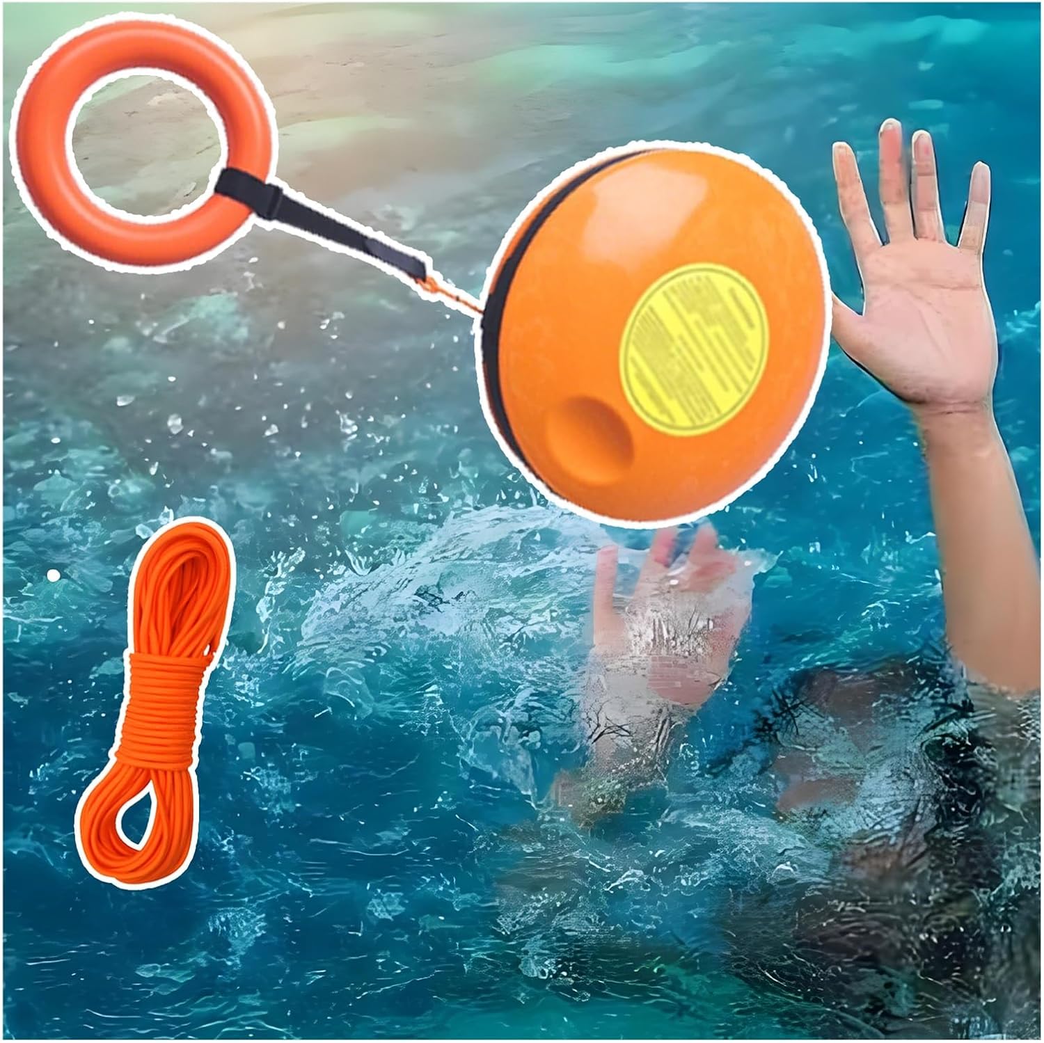 Orange Water Rescue Throwing Disc for Pool, Dia 13.8in Emergency Water Rescue Disc High Visibility, Drowning Rescue Tool with 131ft Rope & Embedded Rubber Hand Ring(Set of 1)