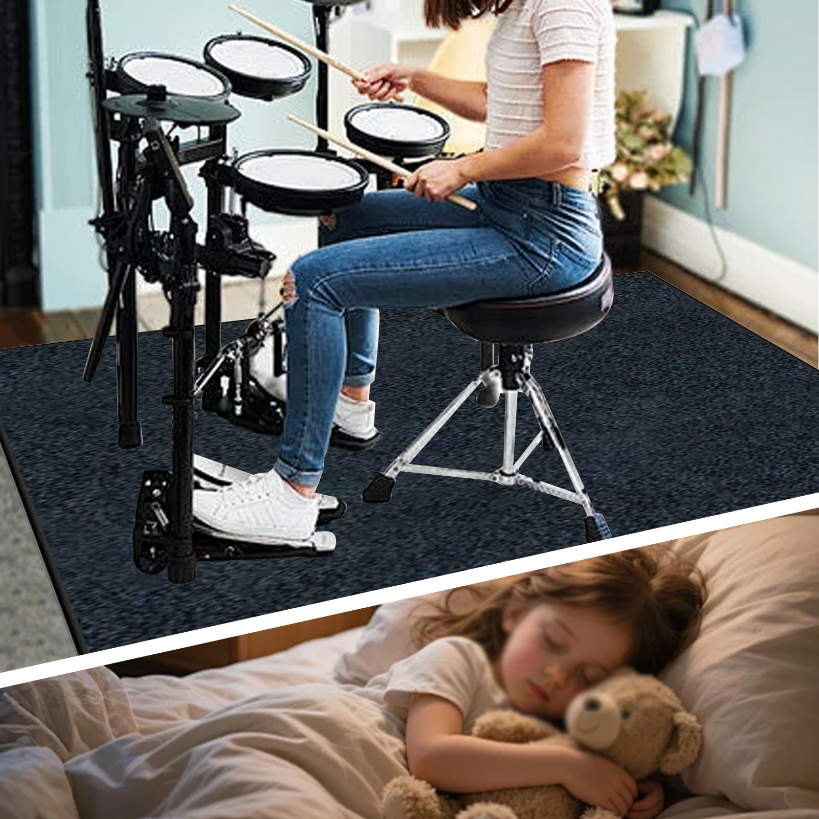 Schlagzeugteppich Drum-Teppich Akustik Trommel Teppich Schallschutzmatte Rutschfeste Drum Matte für Akustik Schlagzeug Bass Drum Elektronisch Snare Musikinstrumente Antivibrationsmatte 180 x 140 cm