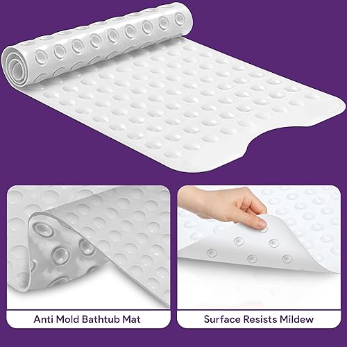 Miniatura 5 de Alfombrilla de baño antideslizante 15.75 x 35.5 pulgadas alfombrilla de goma extra larga para bañera Fuerte ventosa de baño alfombra de seguridad