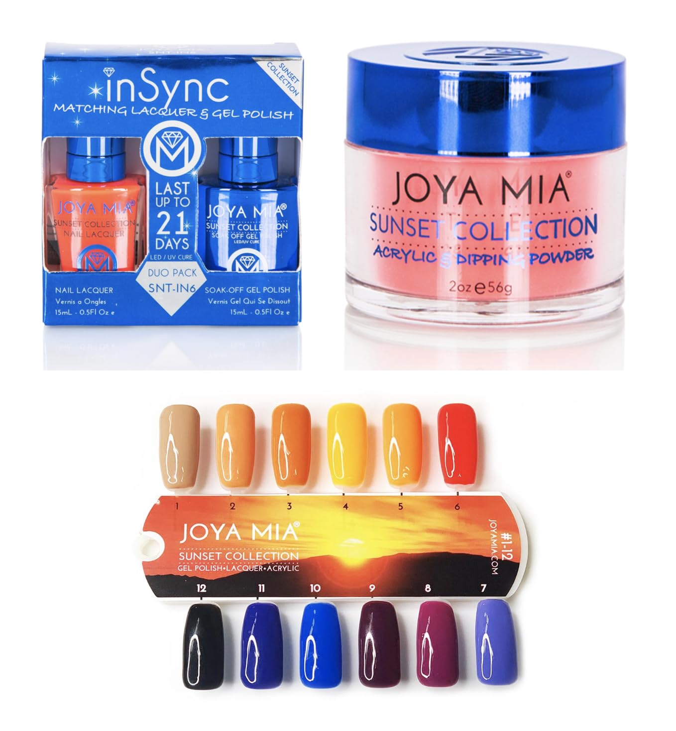 JOYA MIA Sunset Collection 3in1 Dipping Powder sets Matching Colors Gel polish and matching nail lacquer Nail 3in1
