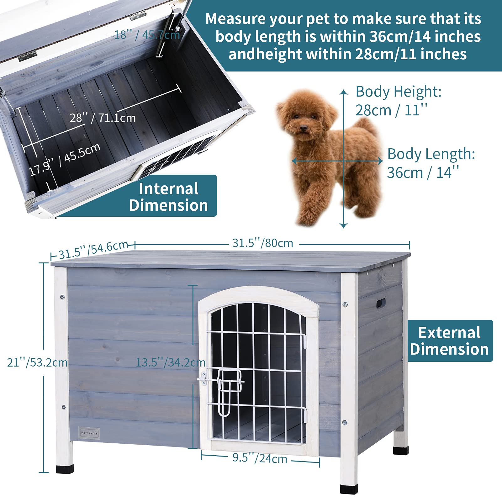 Petsfit Wooden Dog Crate Indoor with Barrier Safety Gate,Large Wooden