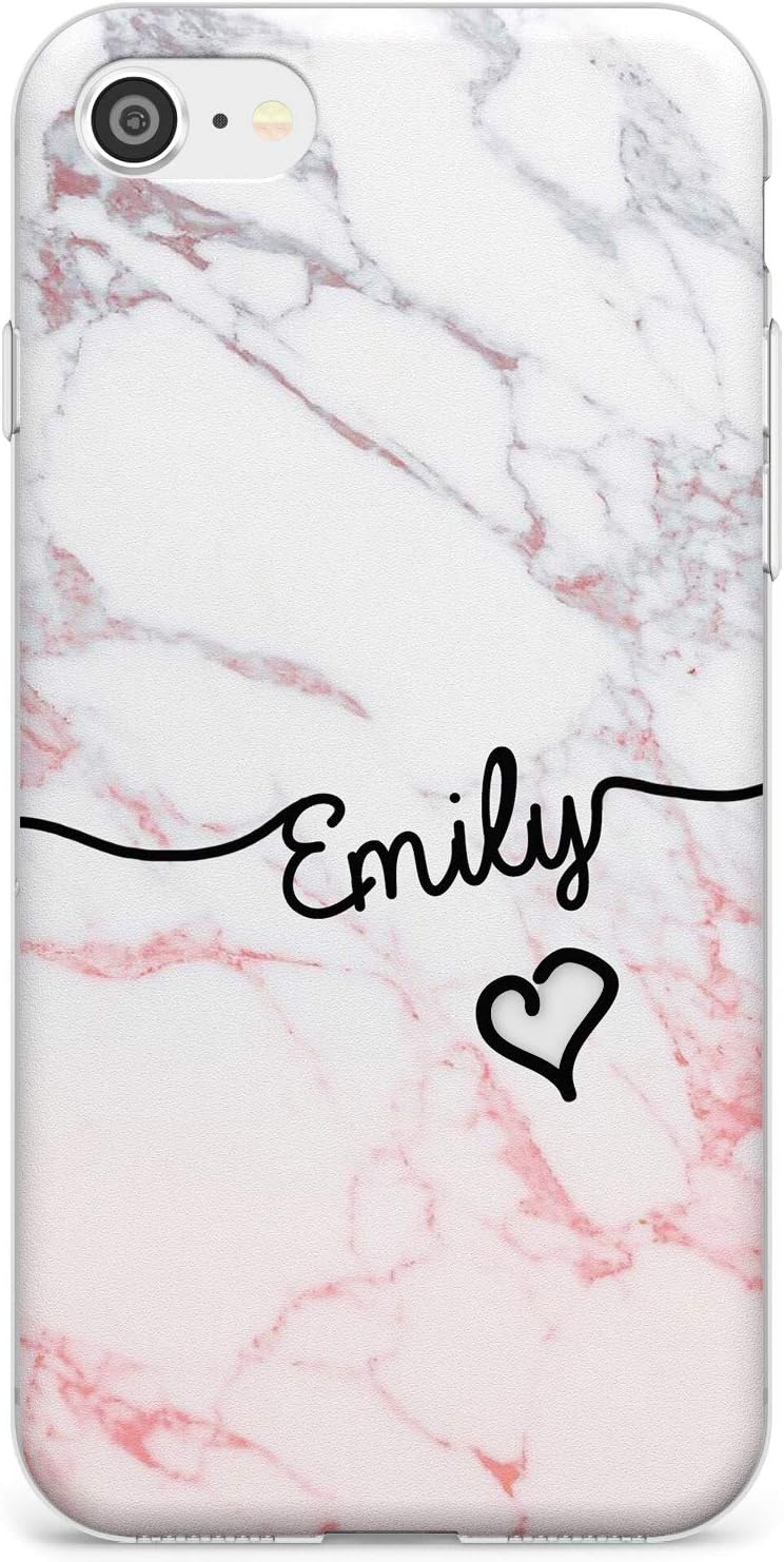 Personalised Name Pink Fade Marble Slim Phone Case for iPhone 6 TPU Protective Light Strong Cover with Marble N/A Heart Heart Handwriting Rose