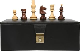 Reproduced Romanian-Hungarian National Tournament Weighted Chess Pieces in Indian Rosewood & Natural Boxwood - 3.8" King with Storage Box