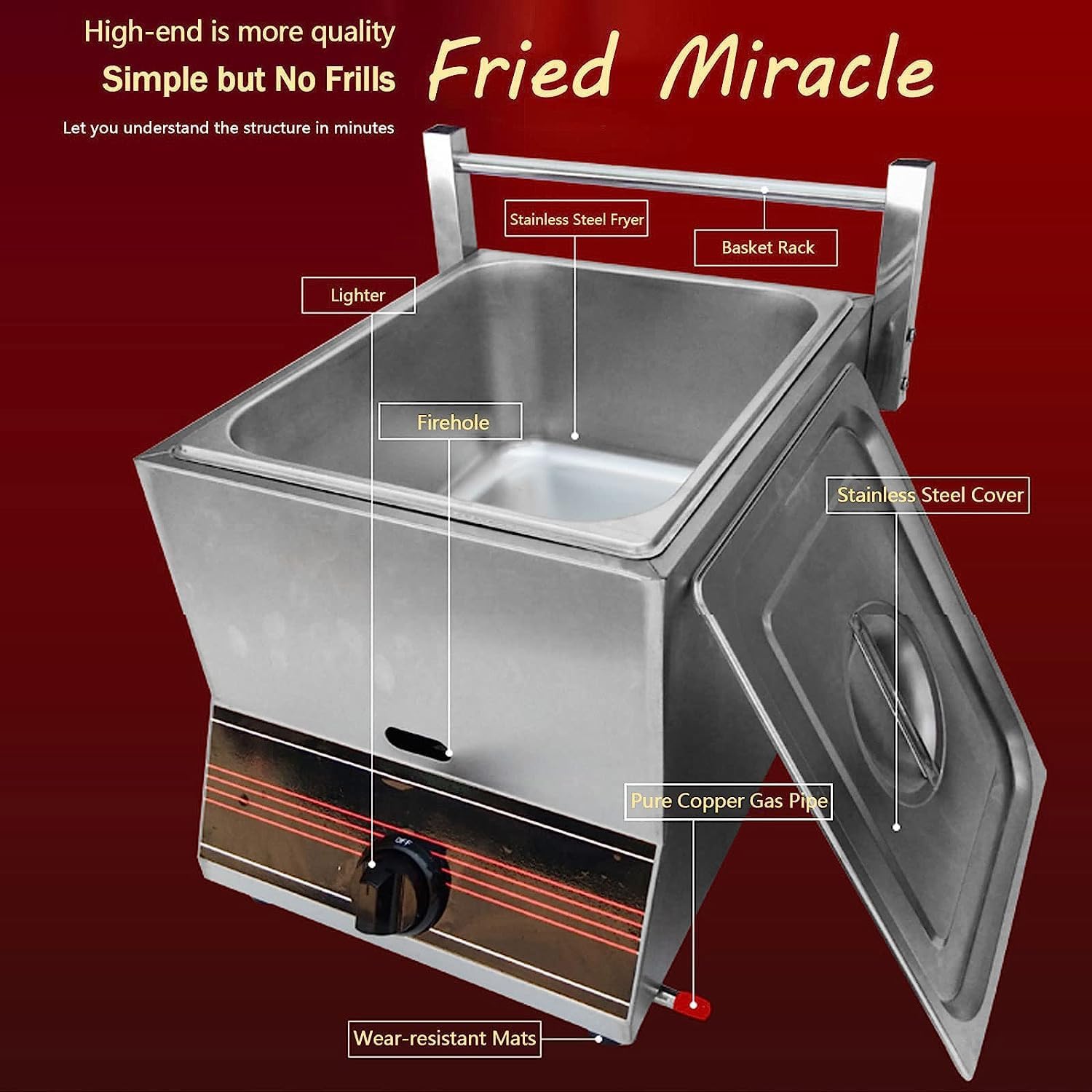 Friteuse Gpl avec Panier Amovible, Contrôle Indépendant De La Température, Adaptée Aux Supermarchés Et Aux Restaurants De Restauration Rapide,A