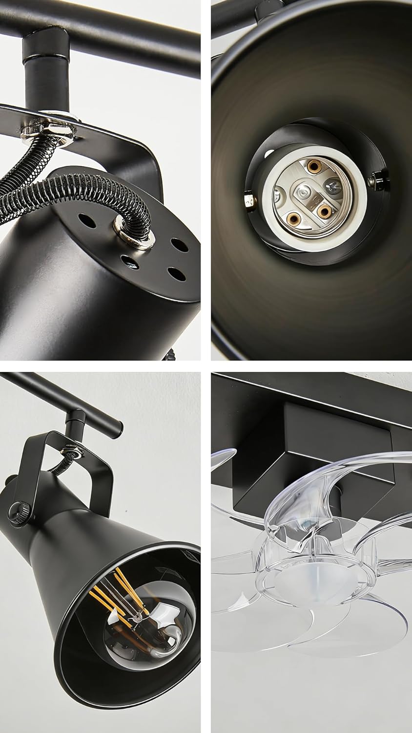 42 Inch Track Lighting Ceiling Fan with Remote, 6 Speed Quiet Reversible Fan, 4 Light Adjustable Track Light Fan Combo, E26 Base, Low Profile Design for Modern Spaces