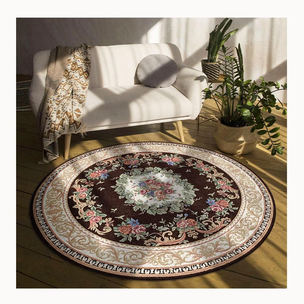 Tapis rond lavable motif floral vintage antiderapant et durable pour grand salon