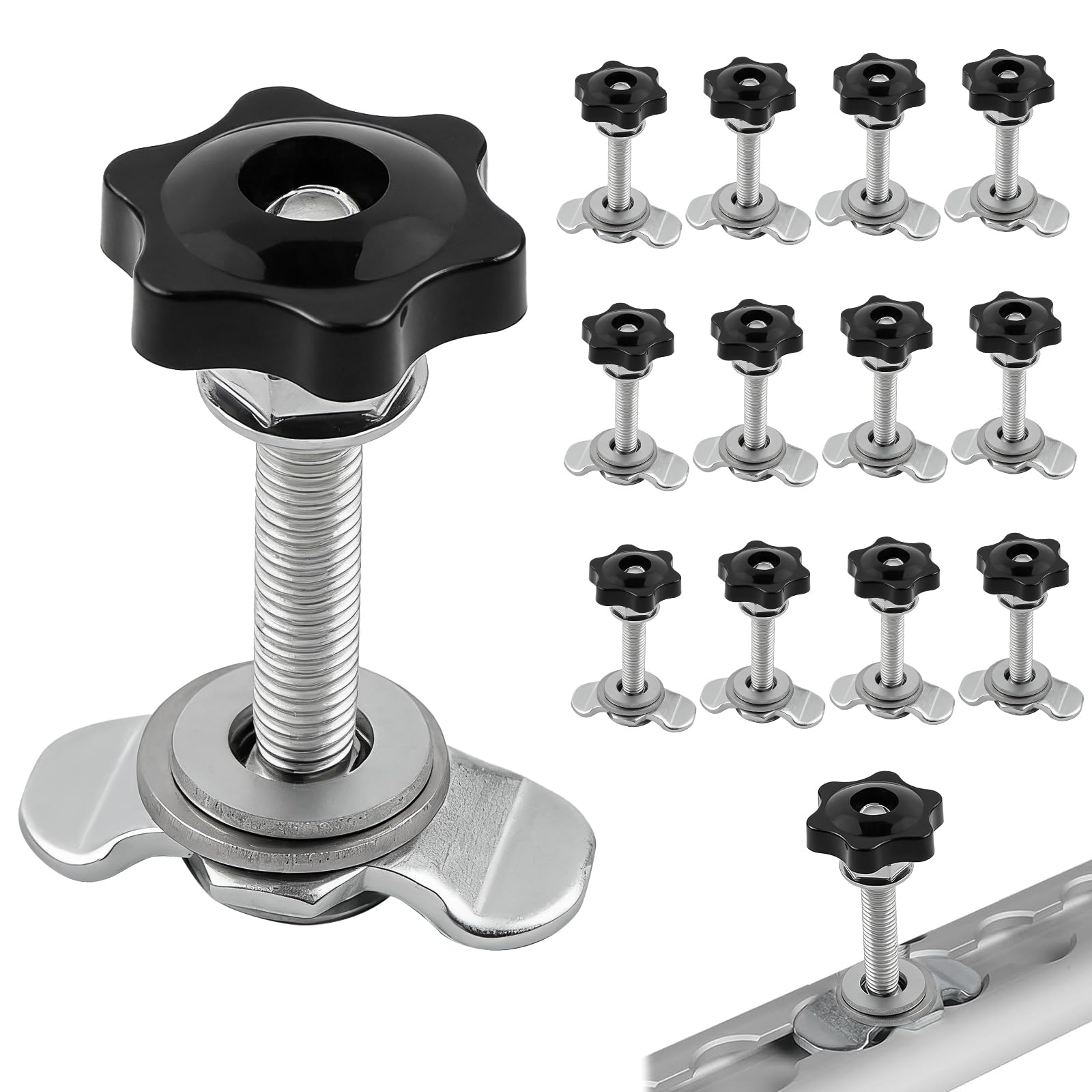 12 Pièces Connecteurs à Vis, M8 X 60mm Ferrures de Rechange Rail D'arrimage, Acier Galvanisé Ferrure D'extrémité Simples, 500 daN Fileté Accessoires de Fixation pour Rail en L