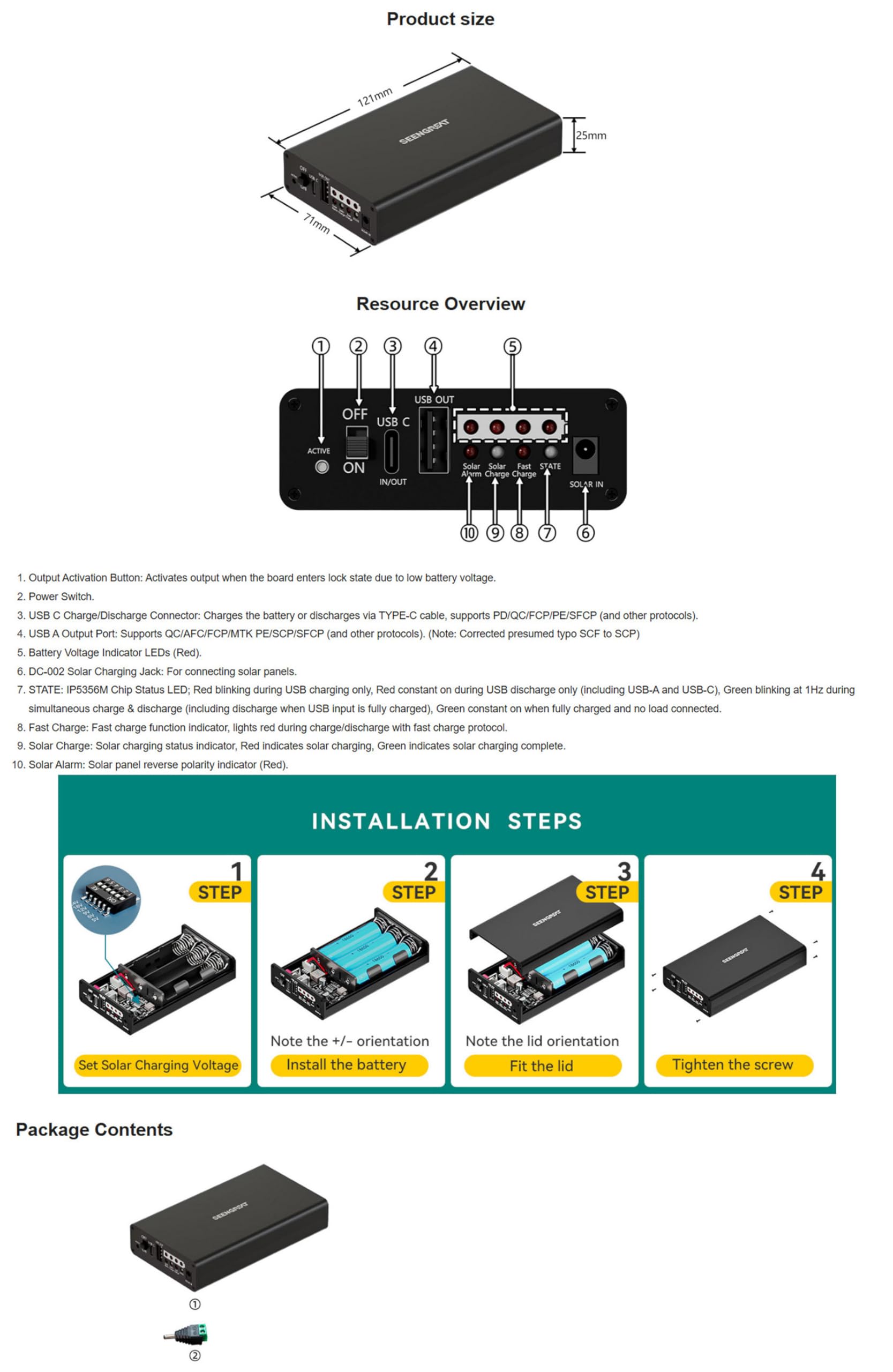 Solar Power Management Module with MPPT, 5V/3.1A USB Type-C & USB-A Output, Dual Input Solar/USB Power Supply Controller for IoT, Green Energy and DIY Projects